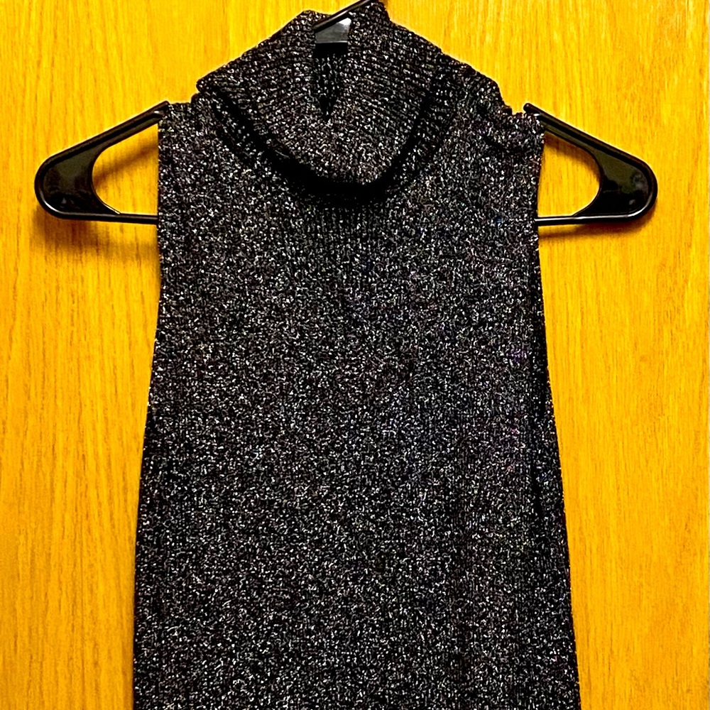 Metallic Silk Turtleneck Sleeveless Top